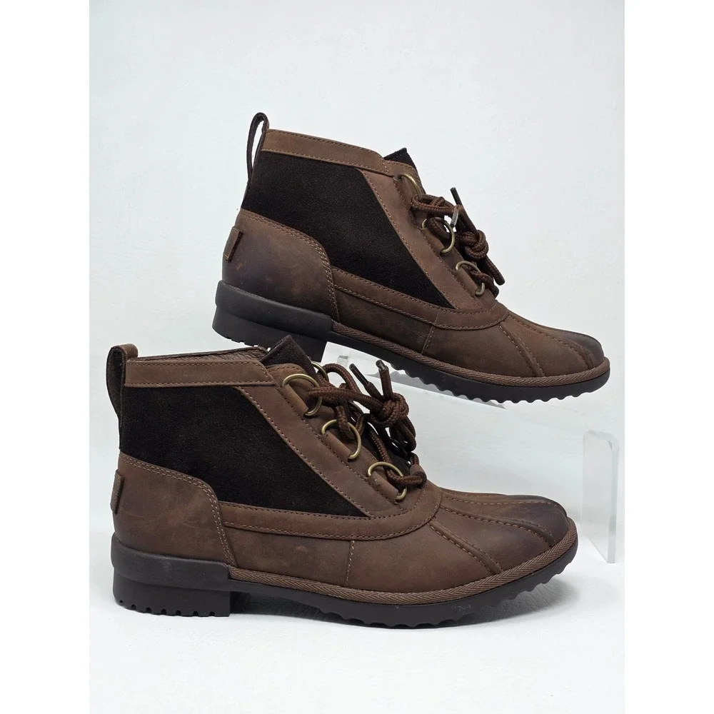 UGG Cecile Waterproof Duck Boots Stout Brown Leather Lace Up 1095156 Womens Sz 7